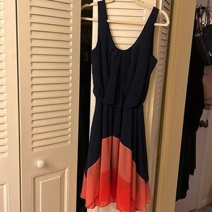 Beautiful crepe navy and coral dress